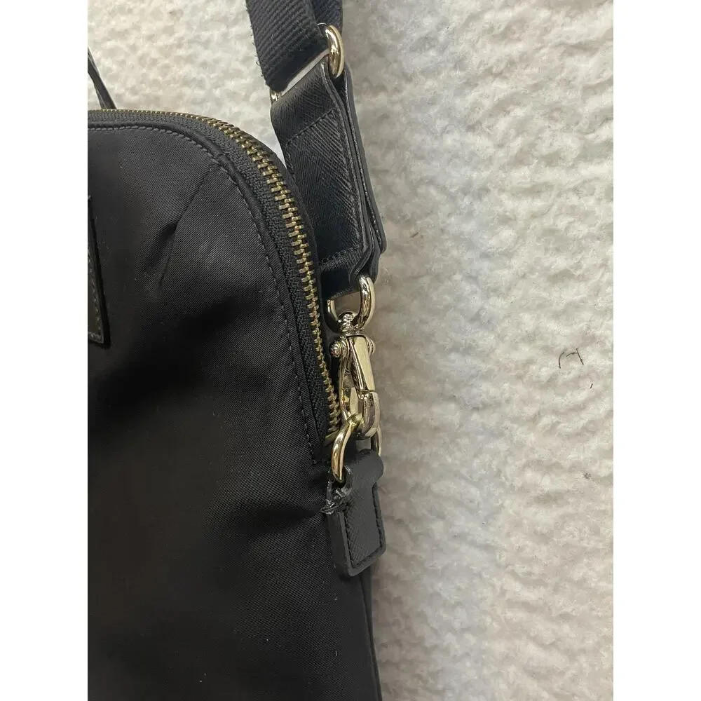 Kate Spade New York Laptop Tote Bag Womens Black Nylon Leather Trim Crossbody